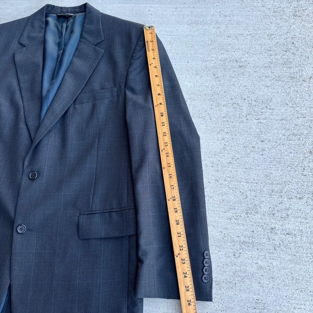 Jos A Bank Suit Mens 43L 34R Grey Glen Plaid Wool 2 Button Pleated Cuffed 2pc